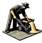 A landscaper applying sand to a patio