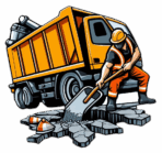 A road worker patching a pothole Cold Patch